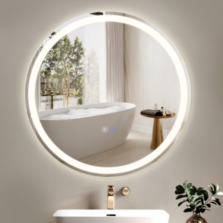 ZMH Beleuchteter Badezimmerspiegel – rund, 60 cm, LED, Wandmontage, Touch-Schalter, beschlagfrei, IP44, einstellbar 3000 K – 6500 K