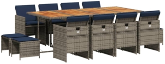 vidaXL 13-teiliges Garten-Ess-Set mit Kissen, grau, Polyrattan 3277756