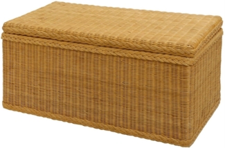 Krines Home Truhe Wäschetruhe mit Deckel Natur Rattan Truhe Aufbewahrung Rattantruhe (Wäschebox), mit herausnehmbarem Stoffinlett Truhenbank 80 x 40 x 40 cm