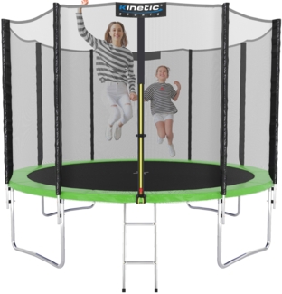 KINETIC SPORTS Trampolin Outdoor SALTO - Kindertrampolin Gartentrampolin Set mit Leiter, Netz, Randpolster, USA Sprungtuch, bis zu 160kg, Grün, Ø 310 cm