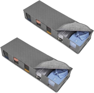 QUBEBU Aufbewahrungstasche Unterbettkommode Faltbare Unterbett-Aufbewahrungstasche, Unterbettbox (1/2er Set, 97 x 33 x 15 cm, Mit Verstärkten Griffen, Reißverschluss, 2-tlg, für Bettwäsche, Decken, Kleidung, Kissen, Spielzeug usw)