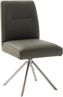 DELANE 4-Fuß Stuhl - 2er Set - Olive / Leder / Edelstahl gebürstet