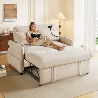 i@home Schlafsofa Doppel-Klappschlafsofa, Multifunktionssofa, Dunkelgrau/Beige, verstellbare Rückenlehne, Handyhalter, USB-Ladeanschluss