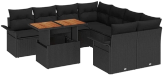 vidaXL 9-teiliges Gartensofa-Set mit Kissen in Schwarz aus Poly Rattan 3358053