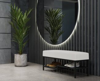 Beautysofa Polsterbank Moderne, modische elegante Bank mit Schuhregal SHELF (B:80/100/H:45/T:35cm), Metallbasis in den Farben: weiß,schwarz,gold