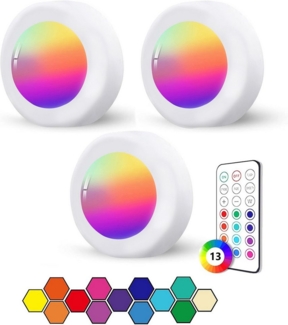 OYLCDI Unterschrankleuchte 3/6/9/12 Stück Batteriebetrieben LED RGB Spots mit Fernbedienung, 13 Farbwechsel Kabellos Vitrinenbeleuchtung, Küche LED Lampe zum Kleben Schranklicht, Dimmbar Unterbauleuchte, Nachtlicht mit Fernbedienung und Timing-Funktion