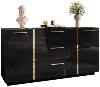 Lookway Kommode ONYX Hochglanz mit Goldgriffe, Breite: 158 cm
