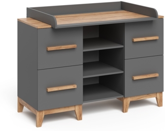 Wickelkommode Malia Grau/Artisan 133x98 cm XL mit 4 Schubladen Vitalispa