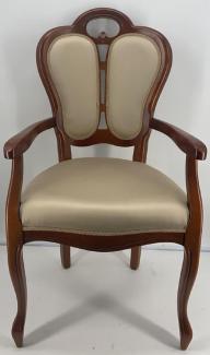 Casa Padrino Luxus Jugendstil Esszimmerstuhl mit Armlehnen Gold / Braun 57x43 x H. 105 cm - Gepolsterter Massivholz Stuhl - Jugendstil Esszimmermöbel