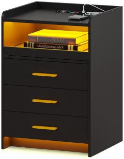 LVifur Nachttisch Smart Nachtschrank 24-farbig dimmbar, Sideboard mit 3 Schubladen (1-St), USB & Type-C, automatischer Sensor, 45Tx40Bx64H cm, Schwarz