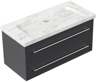 Badmöbel Marmor Carrara White Damo 100 cm ohne Hahnloch SoftClose anthrazit : Carrara anthrazit