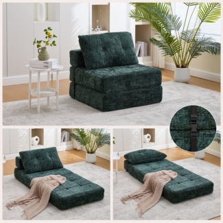 LVHOM Schlafsofa mit Schlaffunktion und Kissen, tragbares Klappsofa mit Rückenlehne, bis 200kg, für Wohnzimmer Büro, Grün
