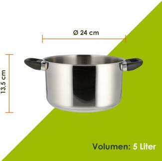 Level One Topf Kochtopf 24 cm Induktion, Edelstahl unbeschichtet | 13,5 cm hoher Rand, 5 Liter Volumen | spülmaschinengeeignet, für alle herdarten geeignet