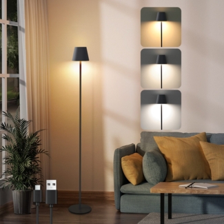 ZMH Stehlampe Wohnzimmer LED Dimmbar Stehleuchte - Schwarz Standleuchte Modern USB Akku Stehlampe Lampe mit 3 Farbtemperaturen fr Schlafzimmer Arbeitszimmer und Bro 125 cm