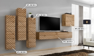 Wohnwand Switch Lamel III mit geriffelte Wotan Fronten 330 x 160 cm 5-teilig