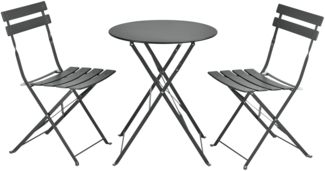 DELUKE® Bistroset 3-teilig MIUL Metall - Klappbar, Wetterfest | Balkonmöbel Set 2 klappbar Personen Bistrotisch mit 2 Stühlen Gartenmöbel Set 2 Personen Sitzgarnitur, Schwarz