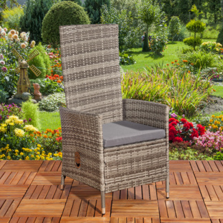 Verstellbarer Garten Relaxsessel Grau Polyrattan Gartenmöbel Balkon Sitzmöbel