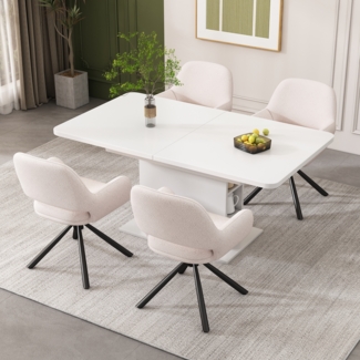 Esszimmerstuhl-Set 4er,Sherpa gepolstert Massivholz Metall, komfortabel & platzsparend, modern & multifunktional