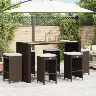 Garten-Barhocker 6er Set, Barstühle, Küchenhocker mit Kissen Braun Poly Rattan