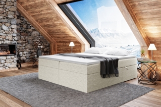 MEBLINI Boxspringbett LIONEL 180x220 cm mit Bettkasten - H4/Beige Webstoff Polsterbett - Doppelbett mit Topper & Bonellfederkern-Matratze