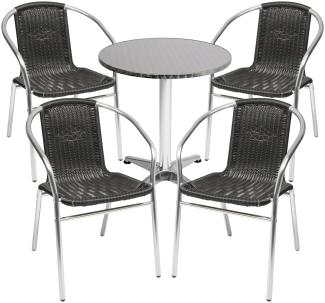 Bistrogarnitur 5-teilig Aluminium - Rattan / Schwarz