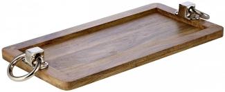 Tablett Bobby, Mangoholz, rechteckiges Serviertablett, Dekotablett für Kerzen, Frühstückstablett aus Holz, Griffe mit Silber-Optik, vernickelt, 60 x 20 cm