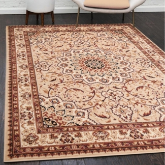 Mazovia Orientteppich Orientalisch Vintage Teppich Kurzflor Wohnzimmerteppich Beige, 70 x 130 cm, Fußbodenheizung