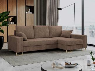 Ecksofa, Bettsofa, L-Form Couch mit Bettkasten - DORIAN-L - Hellbraun Cord