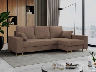 Mks Möbel 'Dorian L-Form' Ecksofa  mit Bettkasten, 242 x 138 x 95 cm, Hellbraun, Cord