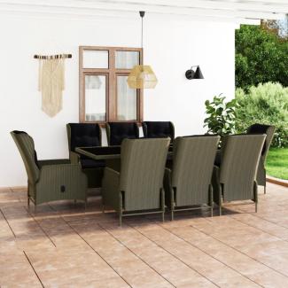 vidaXL 9-tlg. Garten-Essgruppe mit Auflagen Poly Rattan Braun 3060146