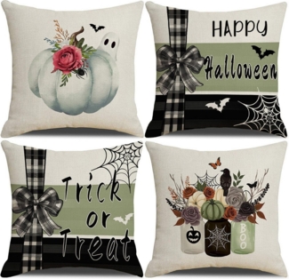 CLTYQ Kissenbezug Halloween Kissenbezug mit Kürbis und Geister-Bezug für Sofa und Bett, (4 Stück), Sofakissen Couchkissen für Halloween Weihnachten Kissenbezüge