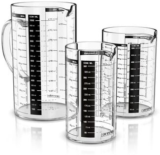 Arendo Messbecher 350ml, 500 ml & 1000 ml Glas Messkrug Set, ineinander stapelbar, Glas, (Set, 3-St, 3x Borosilikat Rührbecher: 0,35 L / 0,5 L / 1 L), Küchenbehälter 8teilige Skalierung für Mehl Zucker Gewürze Süßigkeiten