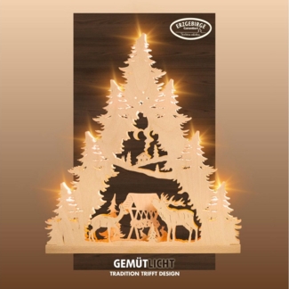 Weigla LED Lichterbogen Hirschfamilie, Schwibbogen aus Holz, NATUR, Made in Germany (1-tlg), Erzgebirge garantiert, Weihnachtsdeko Innen, Weihnachtsbeleuchtung