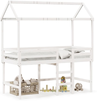 vidaXL Hochbett mit Leiter und Dach Weiß 90x190 cm Massivholz Kiefer 3282149