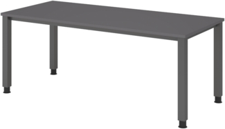 bümö manuell höhenverstellbarer Schreibtisch 180x80 cm in Graphit, Metall-Gestell: Graphit - PC Tisch höhenverstellbar & belastbar bis 140 kg, Büro- und Computertisch groß, QS-19-G-G
