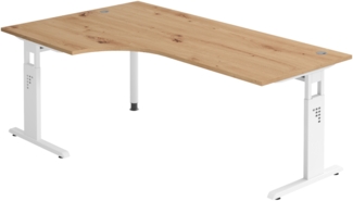 bümö höhenverstellbarer Eckschreibtisch O-Serie 200x120 cm in Asteiche, Gestell in weiß - Schreibtisch L Form, großer Tisch für's Büro, Computertisch höhenverstellbar, OS-82-R-W