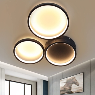 ZMH LED Deckenleuchte Schlafzimmer Deckenlampe - Schwarz Warmwei? Schlafzimmerlampe mit 3 Ringe Design 22W Modern Wohnzimmerlampe Deko fr Wohnzimmer Kinderzimmer Flur Esszimmer Kche