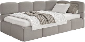 Selsey 'Cloudy' Jugendbett 120x200, Kopfteil rechts, Matratze & Bettkasten, Chenille Hellbraun