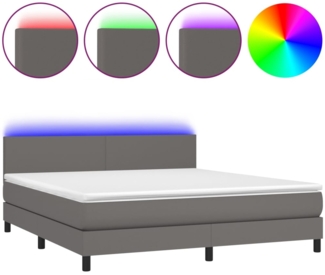 vidaXL Boxspringbett mit Matratze & LED Grau 180x200 cm Kunstleder 3134121