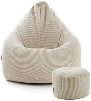 mokebo Sitzsack Der Tagträumer (mit Hocker), Bean Bag mit Pouf als Set in Beige, Sitzkissen mit Puff aus Cordstoff