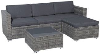 JOIVI Gartenlounge-Set Gartenlounge Set, 5-TLG Sitzgruppe mit Hocker&Beistelltisch, (Rattan Sitzgarnitur mit Kissen für 4 Personen), Gartenmöbel für Garten, Blakon,Hinterhof, Dunkelgrau