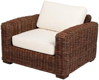 Lounge Sessel LIVING in Natural Brown Rattan Kubu Grey ca. B90cm mit Kissen