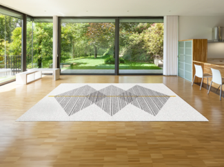 Vente-unique - Teppich mit geometrischen Formen - 200 x 290 cm - Weiß & Grau - NIMIRIA