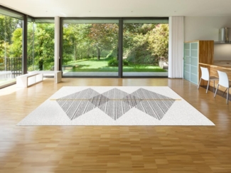 Vente-unique - Teppich mit geometrischen Formen - 200x290 cm - Weiß & Grau - NIMIRIA