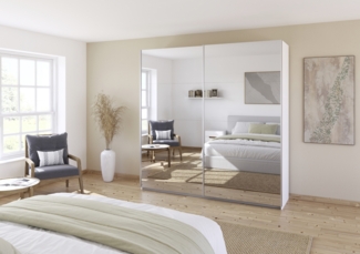 rauch Quadra, Kleiderschrank, Schiebetürenschrank, 2-türig, mit Spiegel, mit 3 Kleiderstangen und 6 Einlegeböden, Farbe Weiß, BxHxT 226x229x62cm