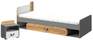 Bett Einzelbett Nachtkonsole Carina 80x195cm graphit hell weiß Nash Eiche