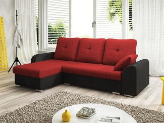 Ecksofa Sofa DEKOS mit Schlaffunktion Schwarz / Rot Ottomane Links