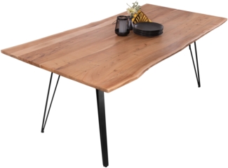 Esstisch Baumkante 220 x 100 cm Akazie massiv naturfarben Metallgestell Silber CELIA 136219877