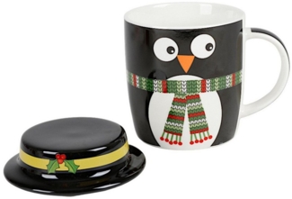 Weihnachtsbecher mit Deckel aus Porzellan 330ml Kaffeebecher Tasse Becher mit Henkel Weihnachtsmotiv Mikrowellen- & Spülmaschinengeeignet