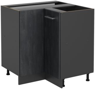 Vicco Eckunterschrank R-Line Schwarz Beton Anthrazit 87 cm mit Arbeitsplatte Weiß-Marmor